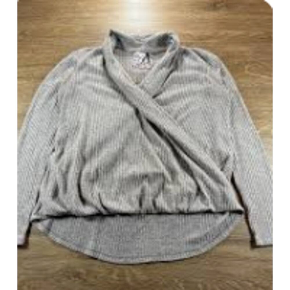Anthropologie Ribbed Wrap Sweater-S-Mocha Brown Surplice V-Neck Slouchy Knit Top - Picture 2 of 5